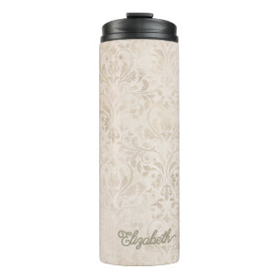 Tijdloze ivoor en beige vintage damast patroon thermosbeker