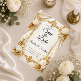 Tijdloze Ivoor Gouden Elegantie Bruiloft Save The Date