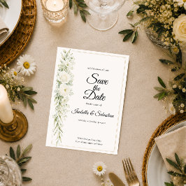 Tijdloze Ivoren Bloemrijke Elegantie Trouwdag Save The Date