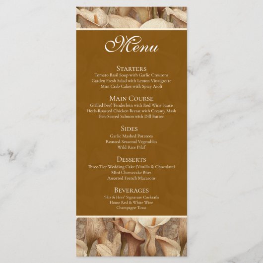 Tijdloze Ivoren Calla Lelies Aesthetische Boho Bru Menu (Voorkant)
