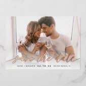 Tijdloze kalligrafie Foto opslaan Datum Folie Uitnodiging (Voorkant)