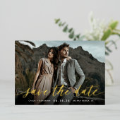 Tijdloze kalligrafie foto slaat de datum op folie uitnodiging (Staand Voorkant)