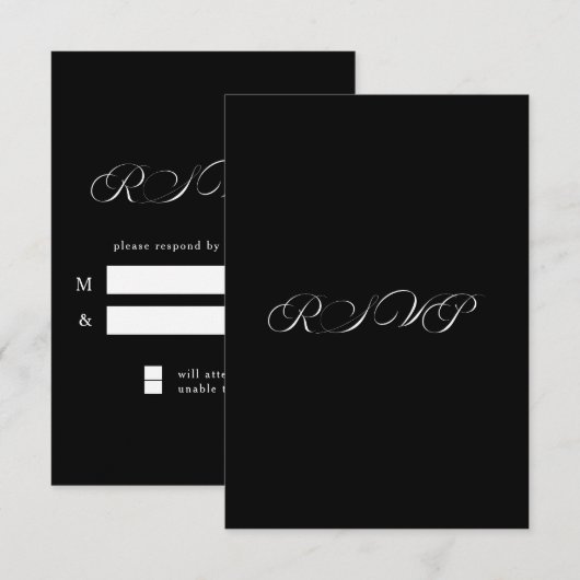 Tijdloze kalligrafie Klassic Black Wedding RSVP (Voorkant / Achterkant)