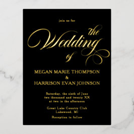 Tijdloze kalligrafie Klassieke bruiloft Noite Blac Folie Uitnodiging Briefkaart