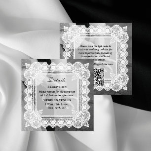 Tijdloze Kanten Foto QR Code Huwelijksdetails Informatiekaartje