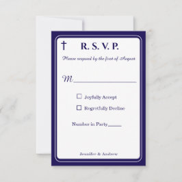 Tijdloze katholieke responsekaart met monogram RSVP kaartje