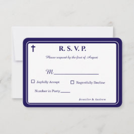Tijdloze katholieke responsekaart met monogram RSVP kaartje