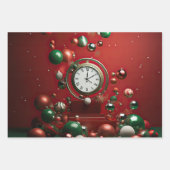 Tijdloze kerst ornament klok inpakpapier vel (Voorkant)