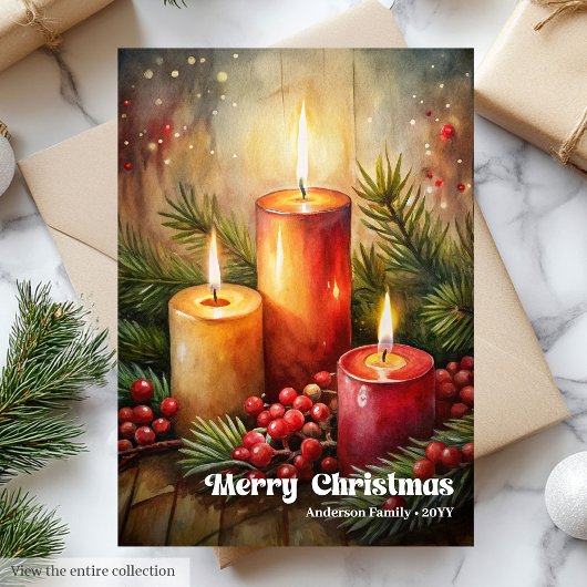 Tijdloze kerstkaarsen klassieke rustieke groet feestdagenkaart