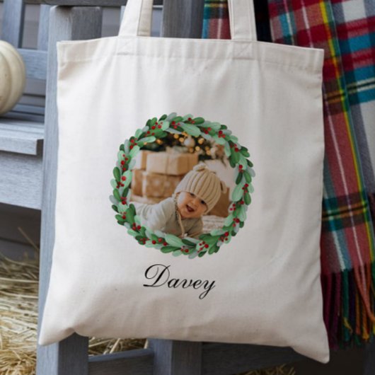 Tijdloze Kerstkrans Aangepaste Foto Gepersonalisee Tote Bag
