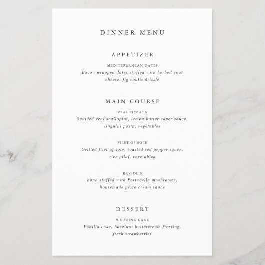Tijdloze Klassieke Formele Gasten Naam Trouw Menu (Voorkant)