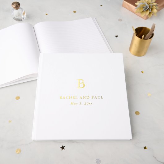 Tijdloze Klassieke Formele Monogram Bruiloft Gastenboek (Voorkant open)