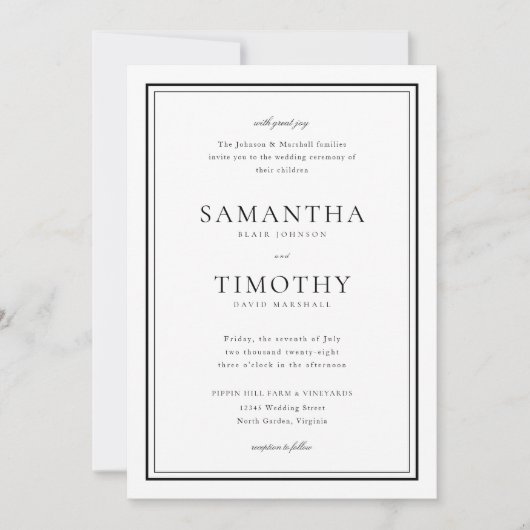 Tijdloze klassieke zwart-witte grens bruiloft kaart (Voorkant)