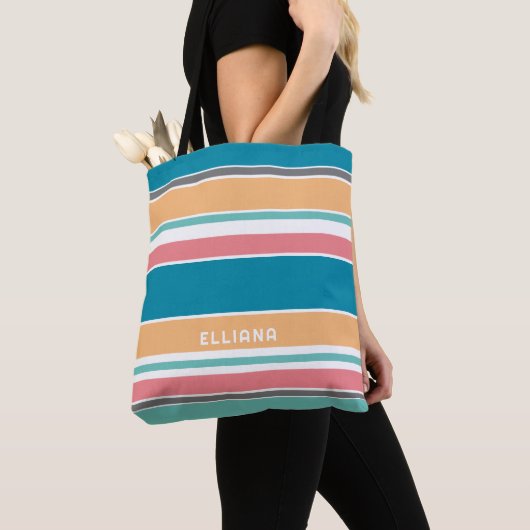 Tijdloze Kleurrijke Beachy Zomer Kleuren Art Strip Tote Bag (Dichtbij)