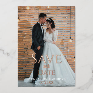 Tijdloze Koperen Type Trouwfoto Save Our Date Folie Uitnodiging