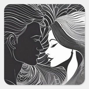 Tijdloze kus zwart & wit liefde silhouet vierkante sticker