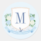 Tijdloze Kustmonogram Jongen Baby shower Favor Ronde Sticker (Voorkant)