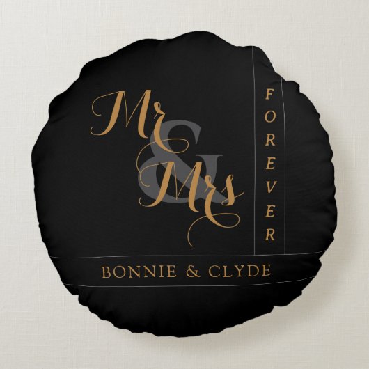 Tijdloze Liefde: Mr. & Mrs. Forever Decorative Rond Kussen (Achterkant)
