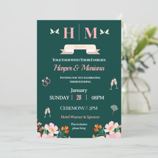 Tijdloze liefde onthulde onze bruiloft uitnodiging (Staand voorkant)