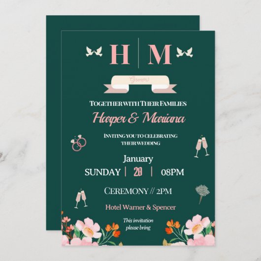 Tijdloze liefde onthulde onze bruiloft uitnodiging (Voorkant / Achterkant)