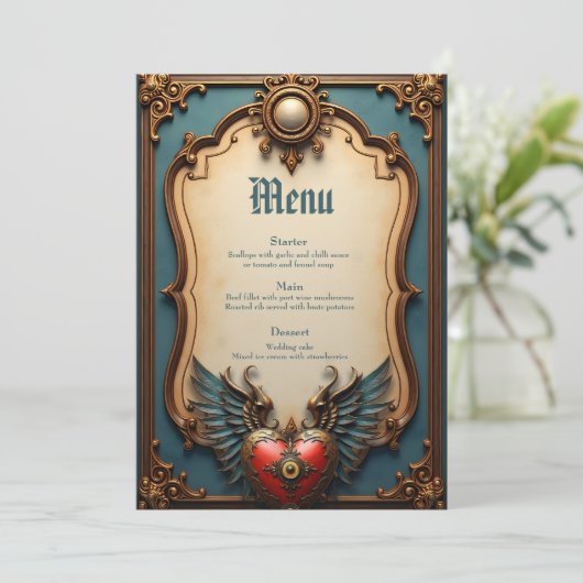 Tijdloze liefde, surrealistische elegantie in stea menu (Staand voorkant)