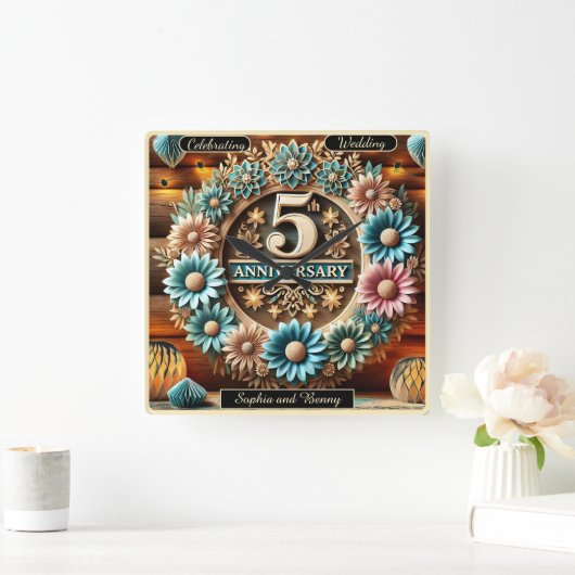 Tijdloze Liefde: Vijfde Jubileum Bloemen Vierkante Klok (Huis)