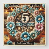 Tijdloze Liefde: Vijfde Jubileum Bloemen Vierkante Klok (Voorkant)