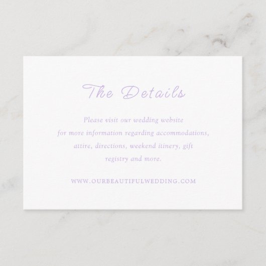 Tijdloze Lila klassieke bruiloft Informatiekaartje (Voorkant)