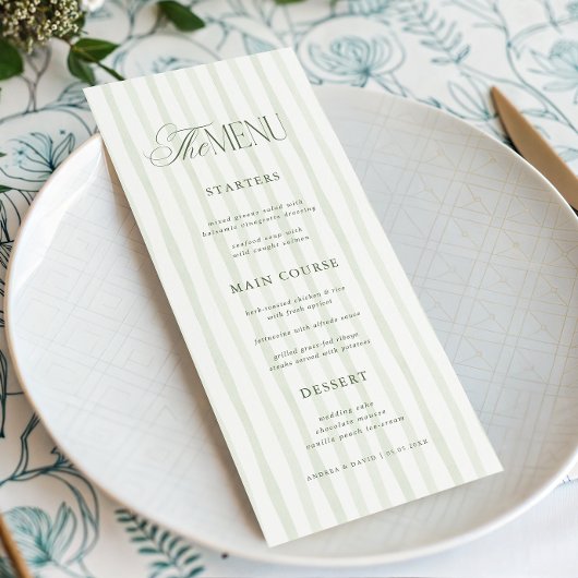 Tijdloze luxe groene strepen bruiloft in script menu