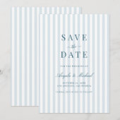Tijdloze Luxe Script Blauwe Strepen Trouwjurk Save The Date (Voorkant / Achterkant)