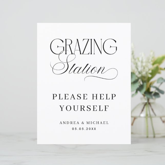 Tijdloze Luxe Script Grazing Station Trouwbord (Staand voorkant)