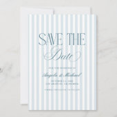 Tijdloze Luxe Script Oude Geld Blauwe Streep Bruil Save The Date (Voorkant)