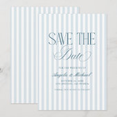 Tijdloze Luxe Script Oude Geld Blauwe Streep Bruil Save The Date (Voorkant / Achterkant)