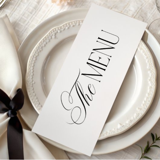 Tijdloze Luxe Script Zwarte en Witte Bruiloft Menu