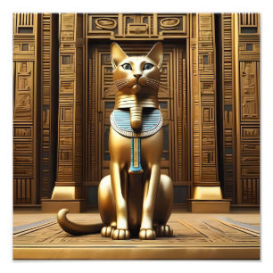 Tijdloze Majesteit: De Gouden Egyptische Farao Cat Foto Afdruk