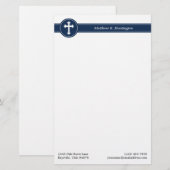 Tijdloze Marine Blauw Kruis Naam & Contactgegevens Briefpapier (Voorkant / Achterkant)