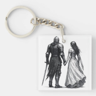 Tijdloze middeleeuwse romantische illustratie sleutelhanger