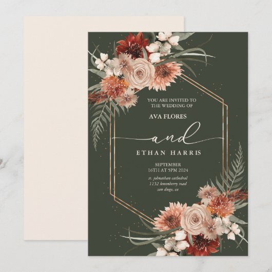 Tijdloze Modern Twist Terracotta Lijst bruiloft Kaart (Voorkant / Achterkant)