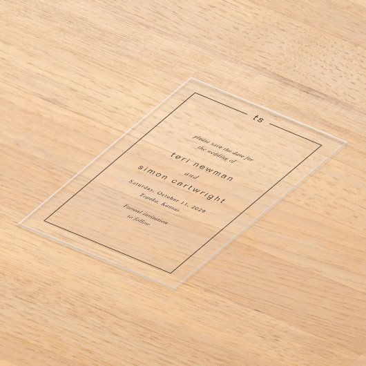 Tijdloze moderne bruiloft Save the Date Acryl Uitnodigingen (Laagn)