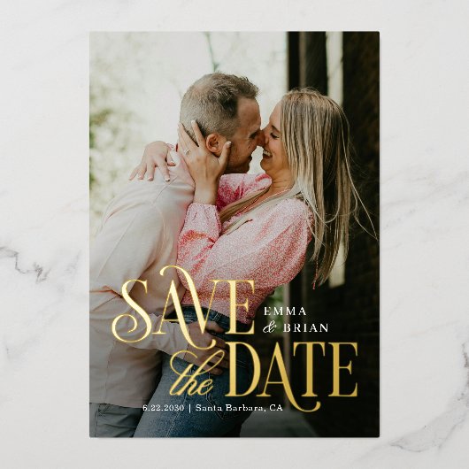 Tijdloze modus ECHTE FOLIE Save The Date Kaart (Voorkant)