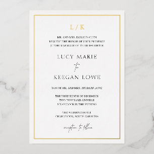 Tijdloze Monogram Elegante Trouw Folie Uitnodiging
