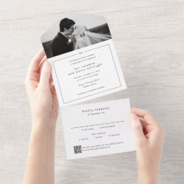 Tijdloze Monogram QR Code Moderne Trouwkaart All In One Uitnodiging