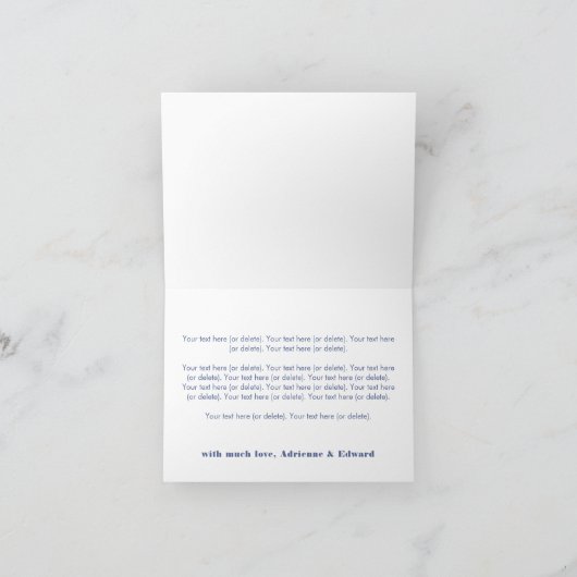 Tijdloze nautische blauw-witte huwelijksdouche bedankkaart (Binnen)