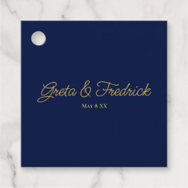 Tijdloze Navy Blauwe en Gouden Bruiloft Bedankjes Labels