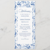 Tijdloze Navy Rozen Florale Toile Huwelijksprogram Programmakaart (Voorkant)
