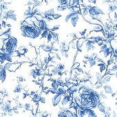 Tijdloze Navy Rozen Florale Toile Huwelijksprogram Programmakaart
