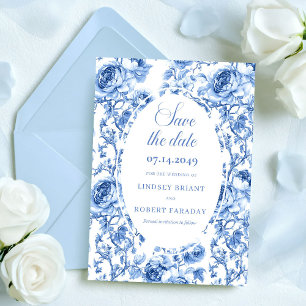 Tijdloze Navy Rozen Save the Date Trouwkaart Aankondiging