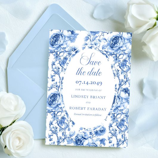 Tijdloze Navy Rozen Save the Date Trouwkaart Aankondiging