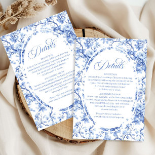 Tijdloze navy toile rozen trouwlocatie details   informatiekaartje