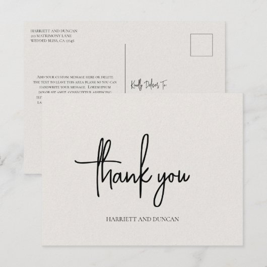 Tijdloze Neutral Beige Elegante bruiloft Bedankt Briefkaart (Voorkant / Achterkant)